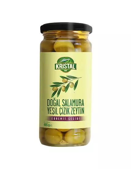 Kristal Natural Pickled Green Scratched Olives 485 Gr. PDO