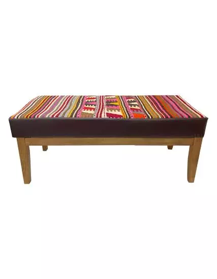 Hand Woven Oushak Kilim Coated Solid Bench (Special Production)