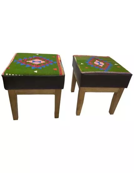 Pouf Chair Handmade Oushak Kilim Coated Set of 2