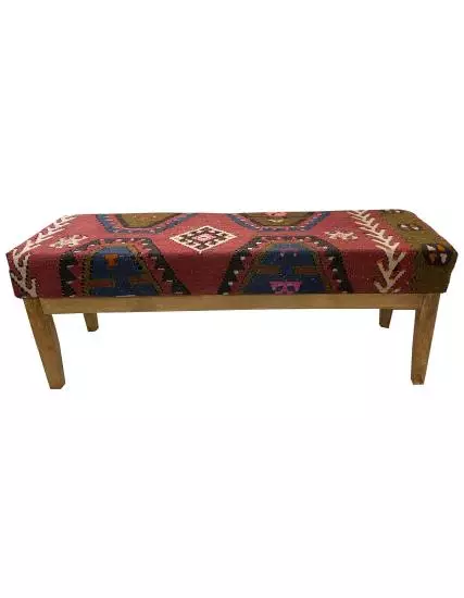 Hand Woven Şarkışla Turkish Kilim Coated Solid Bench (Special Production)