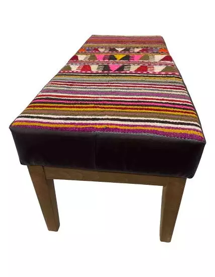 Hand Woven Oushak Kilim Coated Solid Bench (Special Production)