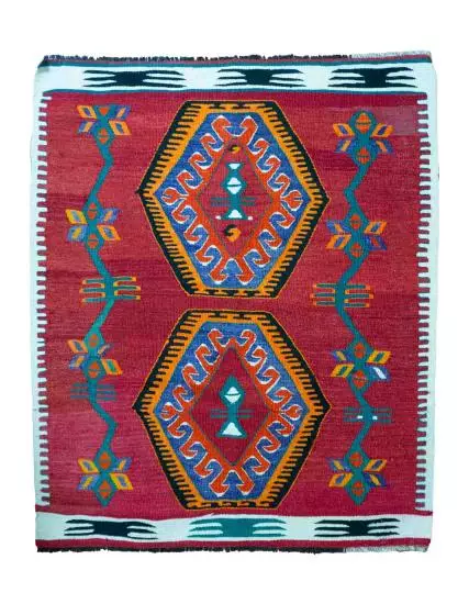 Hand Woven Root Dye Afyon Turkish Kilim