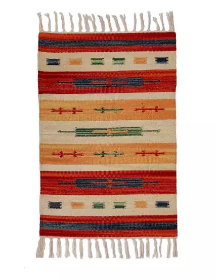 Original Hand Woven Dhurrie Indian Rug Mat Modern with GI 62cm x 106cm